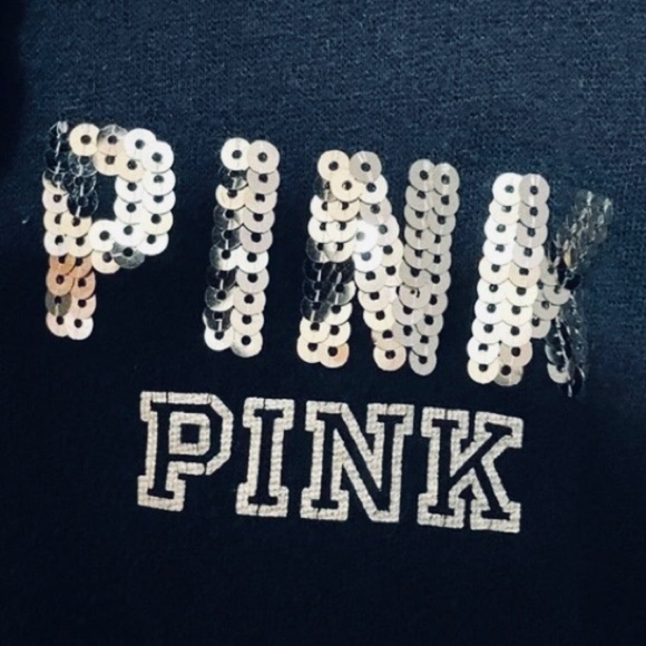 PINK by Victoria’s Secret Black Sequin Logo Spellout Quarter Zip Fleece - Picture 5 of 11